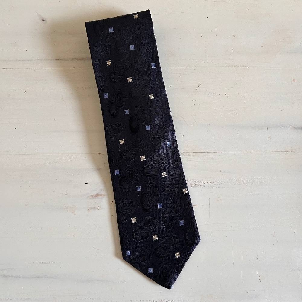 ROBERT TALBOTT Best of Class Tie Blue Geometric Italy Silk Hand Sewn 3.75X60